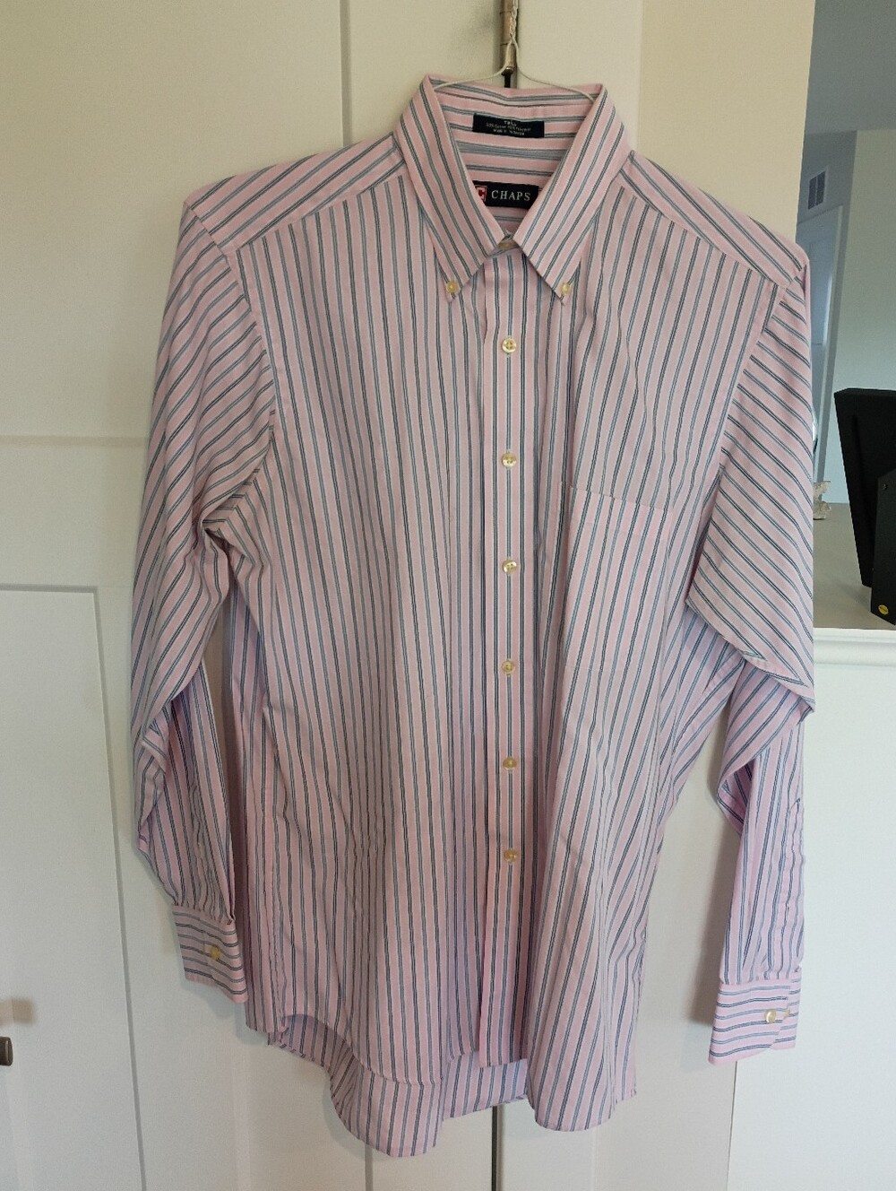 Chaps Pink Shirt with Blue Stripes - Button-Down Dress Shirt